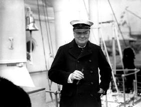 Winston Churchill receives royal fleet at Spithead on board HMS