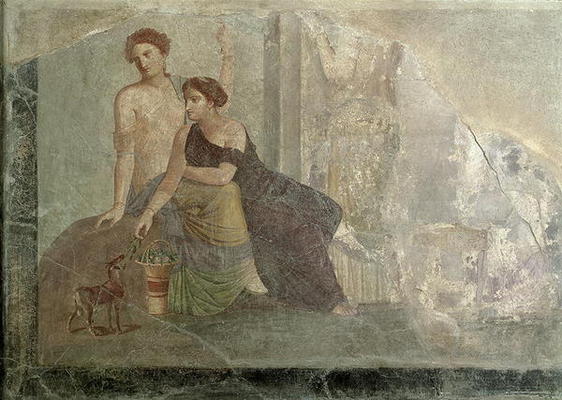 Women playing with a goat, Pompeii (mural painting) van 