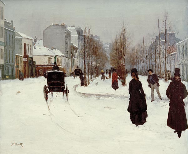  Boulevard de Clichy  met sneeuw bedekt van Norbert Goeneutte