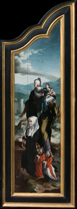Triptych with the Crucifixion, Saints and Donors van Nordniederländischer Meister um 1530