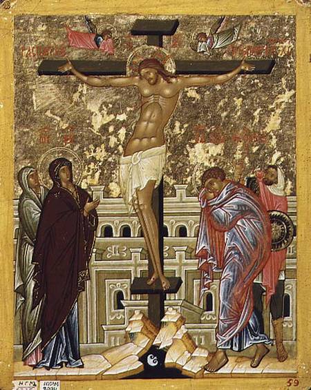 The Crucifixion of Our Lord, Russian icon from the Cathedral of St. Sophia van Novgorod School