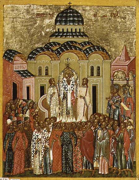The Exaltation of the Cross, Russian icon from the Cathedral of St. Sophia van Novgorod School