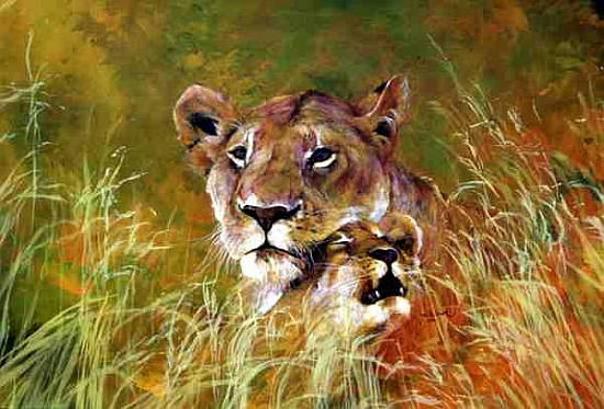 Mother and Baby I (Lions) 1995 (inks, acrylics and pencil on paper)  van Odile  Kidd