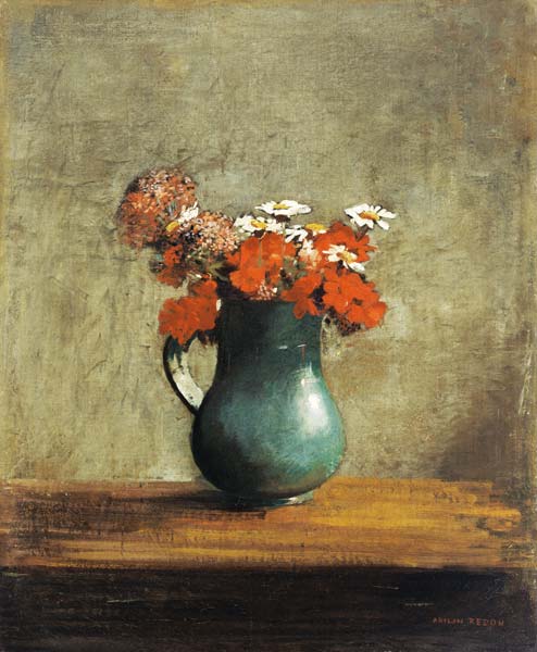 Flowers in a vase van Odilon Redon