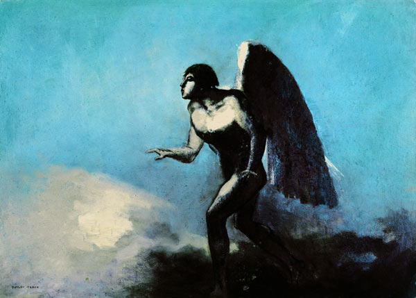 The Winged Man or, Fallen Angel, before 1880 (oil on cardboard) van Odilon Redon