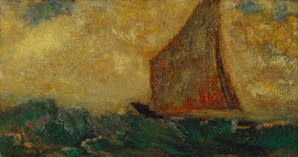 The Mystical Boat (oil on cradled panel) van Odilon Redon