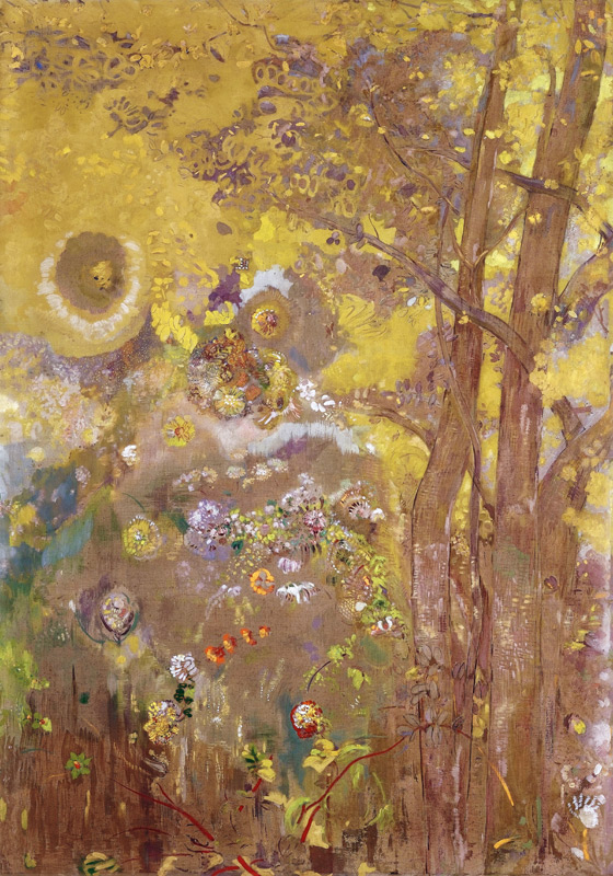 Trees on a yellow Background van Odilon Redon