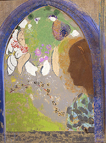 Frauenprofil im Fenster van Odilon Redon