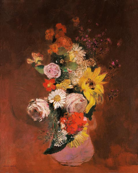 Mixed Flowers in a Jug van Odilon Redon