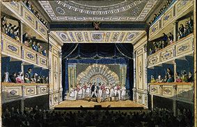 Aufführung von Ferdinand Raimunds Der Bauer als Millionär im Leopoldstäd Theater Wien van Oostenrijkse Maler