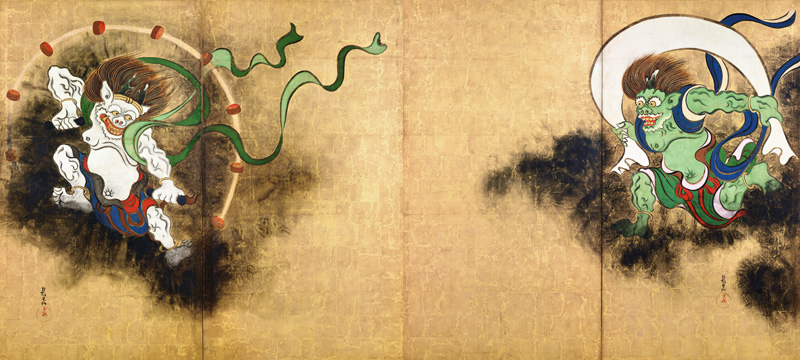 Japan: The Thunder God Raijin (left) and the Wind God Fujin (right) van Ogata Korin