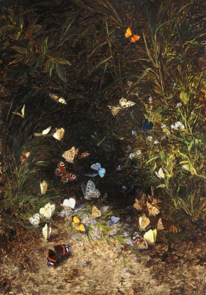 Wiesengrund mit bunten Schmetterlingen van Olga Wisinger-Florian