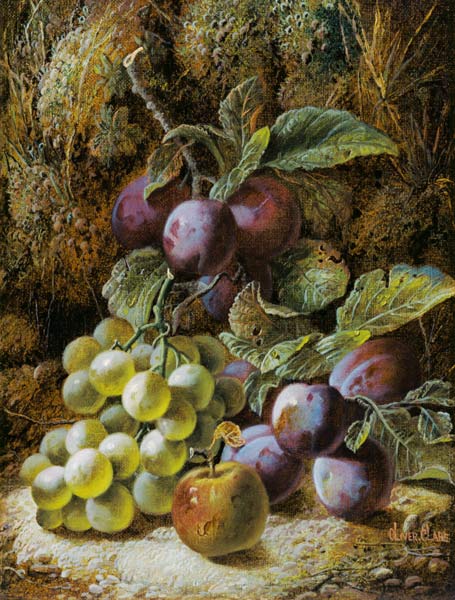 Still Life with Plums and Grapes van Oliver Clare