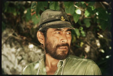 Toshiro Mifune on set of Hell in the Pacific