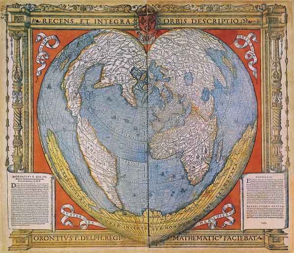 Heart Shaped World Map van Oronce Fine