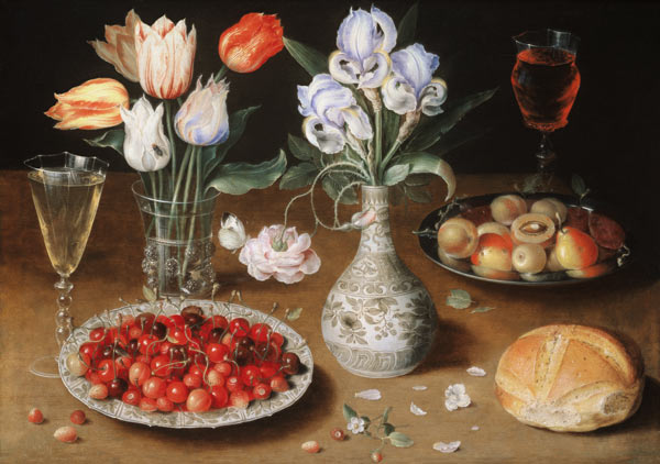 Still life with Lilies, Roses, Tulips, Cherries and Wild Strawberries van Osias Beert I.