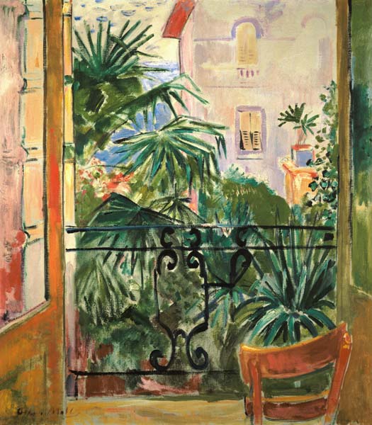 View from the balcony of palms and a house Abbazia van Oskar Moll