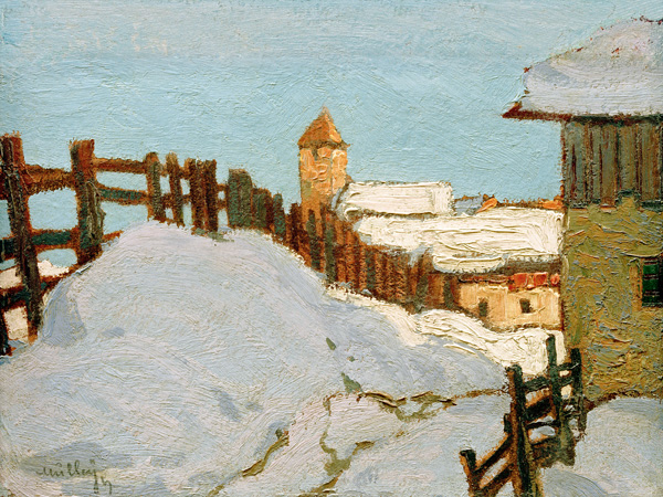 Village in winter van Oskar Mulley