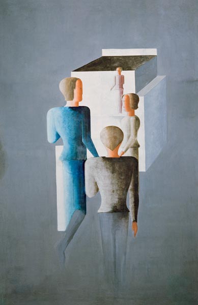 Four figures and a cube van Oskar Schlemmer