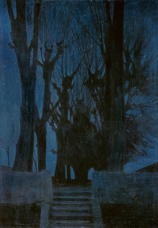 Willow Trees by Night van Oskar Zwintscher