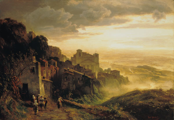Rocca di Papa in den Albaner Bergen van Oswald Achenbach