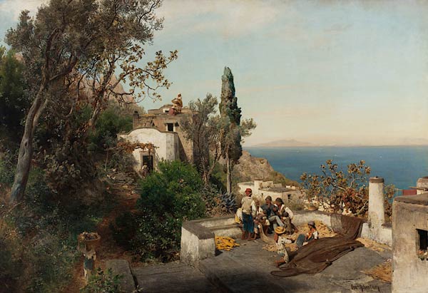 Italienische Küstenlandschaft bei Neapel van Oswald Achenbach