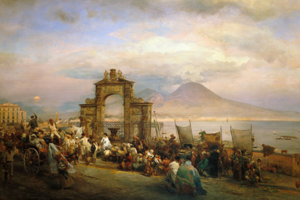 Markttag in Neapel van Oswald Achenbach