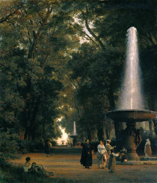 Parklandschaft mit Springbrunnen. van Oswald Achenbach