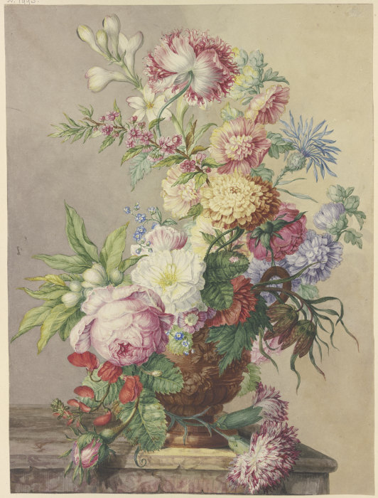Blumenstrauß in einer Vase auf einem Marmortisch van Oswald Wijnen