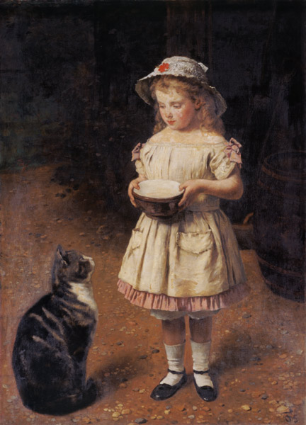 Blondes Mädchen mit Katze van Otto Franz Scholderer