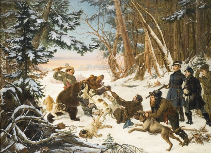 The Tsarevich Alexander Nikolaevich on a Bear hunt on the Outskirts a Moscow van Otto Grashof