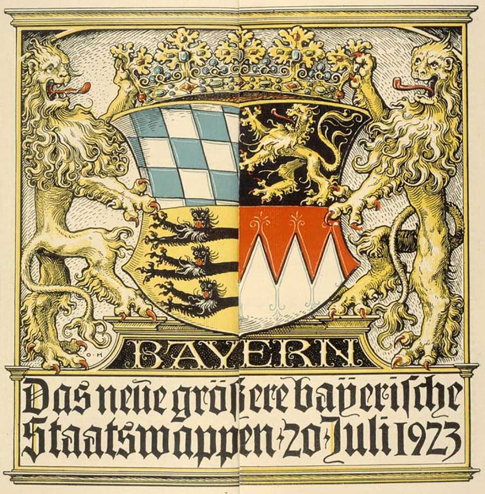 The new larger Bavarian coat of arms, July 20, 1923 van Otto Hupp