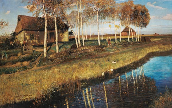 Herbstmorgen am Moorkanal van Otto Modersohn