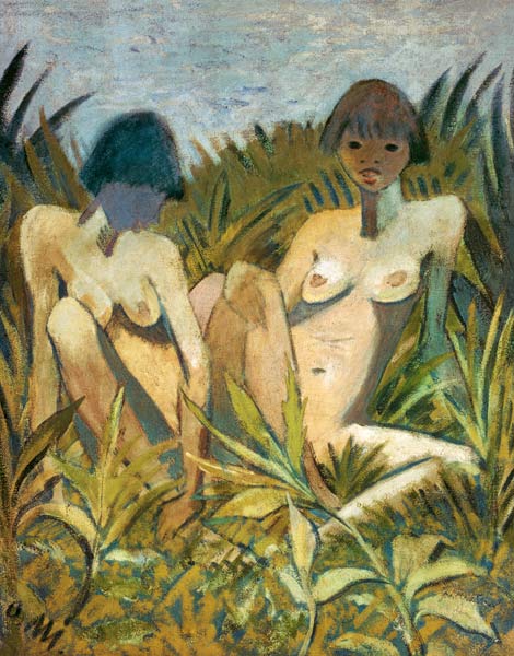 Zwei Mädchen im Schilf van Otto Mueller