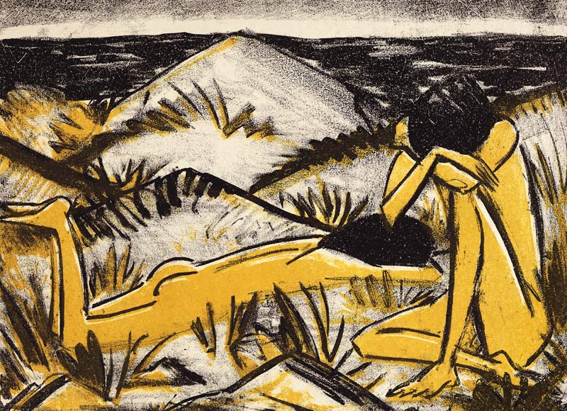Zwei Mädchen in den Dünen, Sylt van Otto Mueller