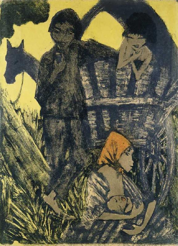 Zigeuner Familie am Planwagen. van Otto Mueller
