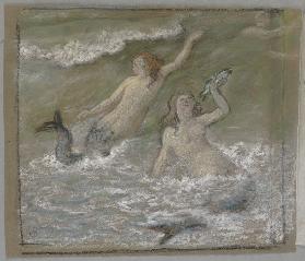 Three mermaids in the water