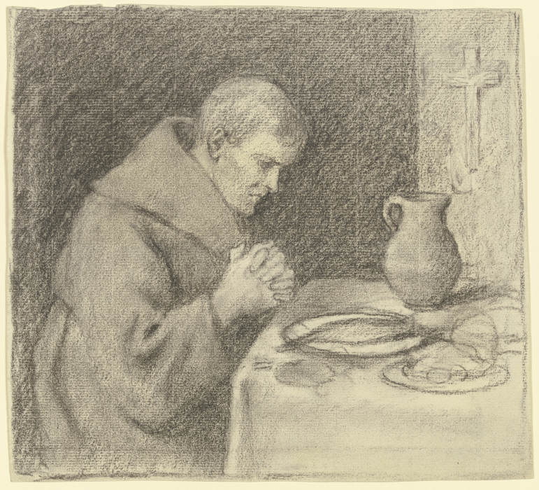 Monk during grace van Otto Scholderer
