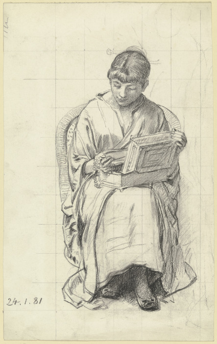 Sitzende Frau mit Schmuckkasten aus den "Maskierten" van Otto Scholderer