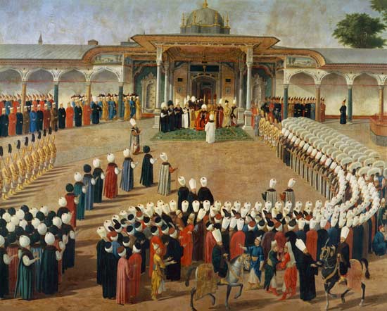 Reception at the Court of Sultan Selim III (1761-1807) at the Topkapi Palace van Ottoman School