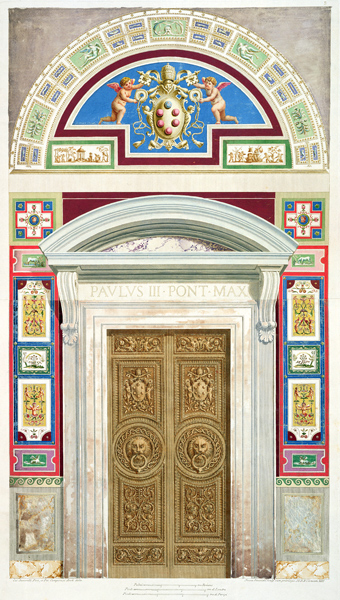 Doorway to the Raphael Loggia at the Vatican, from 'Delle Loggie di Rafaele nel Vaticano', engraved van P. Savorelli