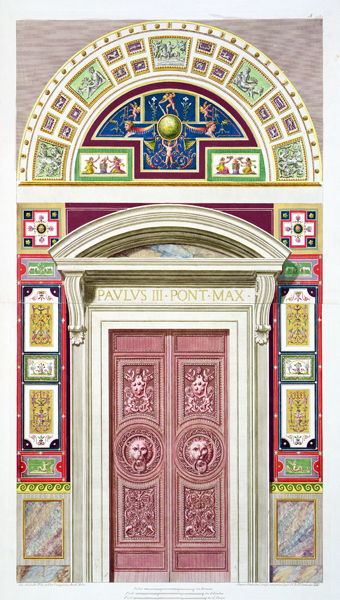 Doorway to the Raphael Loggia at the Vatican, from 'Delle Loggie di Rafaele nel Vaticano', engraved van P. Savorelli