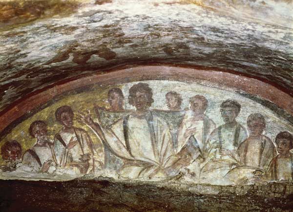 Christ teaching surrounded by the Apostles van Paleo-Christian