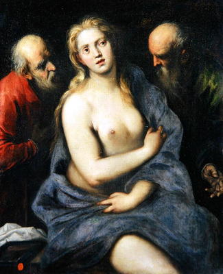 Susanna and the Elders (oil on canvas) van Palma Il Giovane