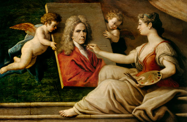 Self Portrait in an Allegory of the Arts van Paolo de Matteis