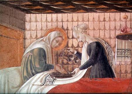 Birth of the Virgin, detail of St. Anne and an attendant van Paolo Uccello
