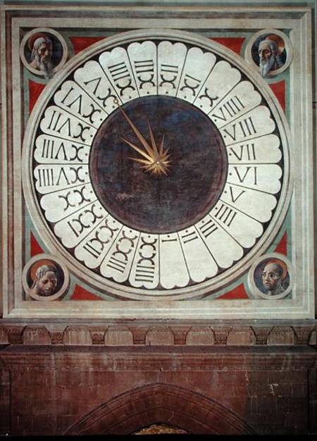 Canonical clock with the heads of four prophets van Paolo Uccello