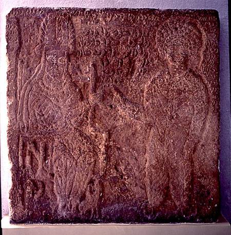 Rare stele showing Artabanus V, the last Parthian king, investing Khwasak, the satrap of Susa: he ha van Parthian School