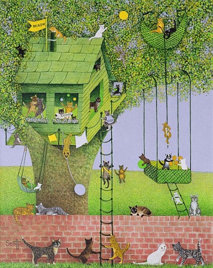 Cat Tree House, (acrylic on canvas)  van Pat  Scott