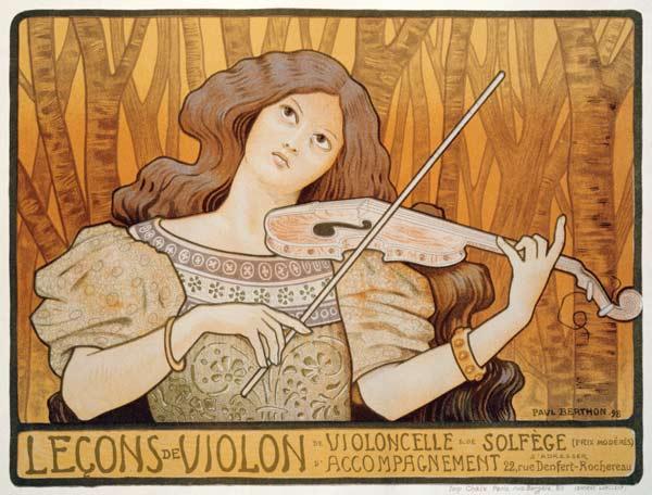 Reproduction of a poster advertising 'Violin Lessons', Rue Denfert-Rochereau, Paris, 1898 (colour li